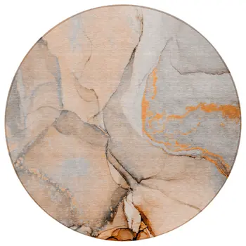 8' Round Orange Round Abstract Washable Non Skid Indoor Outdoor Area Rug