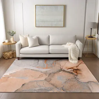 10' X 14' Orange Abstract Washable Non Skid Indoor Outdoor Area Rug