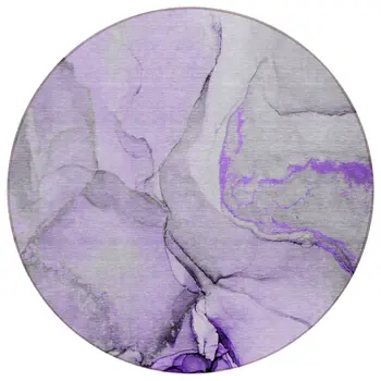 8' Purple And Ivory Round Abstract Washable Indoor Outdoor Area Rug