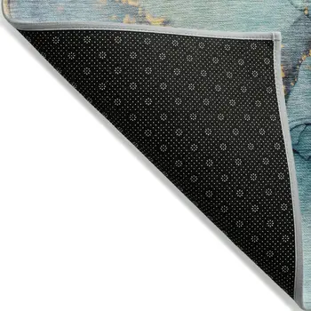 3' X 5' Teal Blue Abstract Washable Indoor Outdoor Area Rug