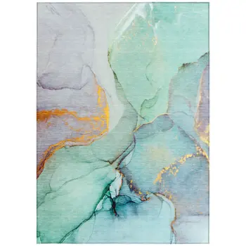 9' X 12' Teal Abstract Washable Non Skid Indoor Outdoor Area Rug