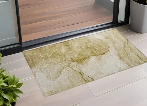 2' X 3' Beige Abstract Washable Indoor Outdoor Area Rug