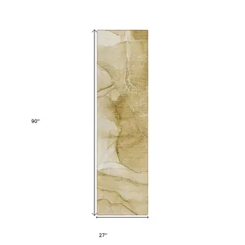 8' Runner Beige Abstract Washable Non Skid Indoor Outdoor Runner Rug