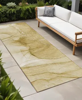 8' Runner Beige Abstract Washable Non Skid Indoor Outdoor Runner Rug