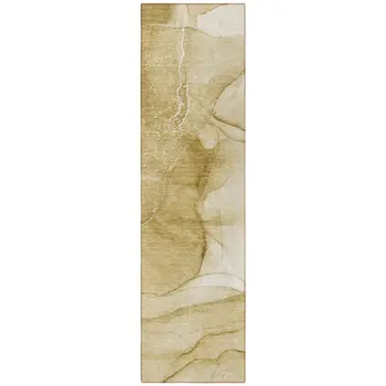 8' Runner Beige Abstract Washable Non Skid Indoor Outdoor Runner Rug