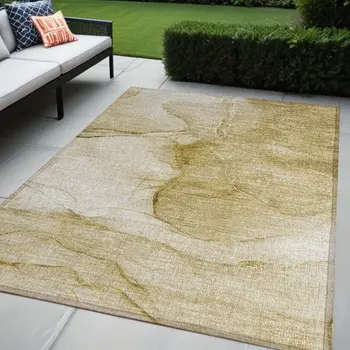 5' X 8' Beige Abstract Washable Non Skid Indoor Outdoor Area Rug