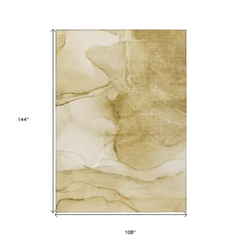 9' X 12' Beige Abstract Washable Non Skid Indoor Outdoor Area Rug