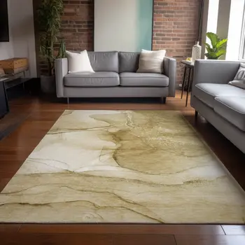 9' X 12' Beige Abstract Washable Non Skid Indoor Outdoor Area Rug