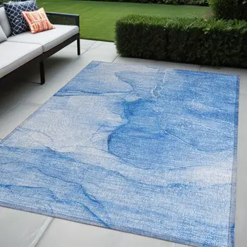 5' X 8' Blue Abstract Washable Non Skid Indoor Outdoor Area Rug