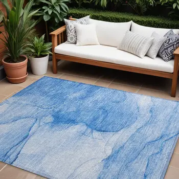 10' X 14' Blue Abstract Washable Non Skid Indoor Outdoor Area Rug