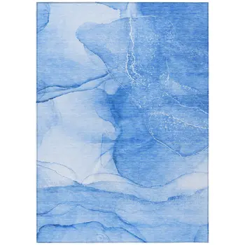 10' X 14' Blue Abstract Washable Non Skid Indoor Outdoor Area Rug