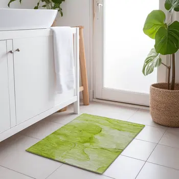 2' X 3' Green Abstract Washable Non Skid Indoor Outdoor Area Rug