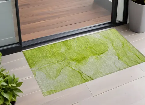 2' X 3' Green Abstract Washable Non Skid Indoor Outdoor Area Rug