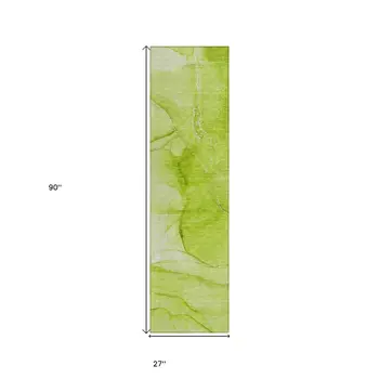 8' Runner Green Abstract Washable Non Skid Indoor Outdoor Runner Rug