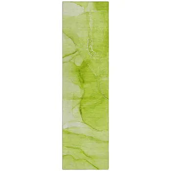 8' Runner Green Abstract Washable Non Skid Indoor Outdoor Runner Rug