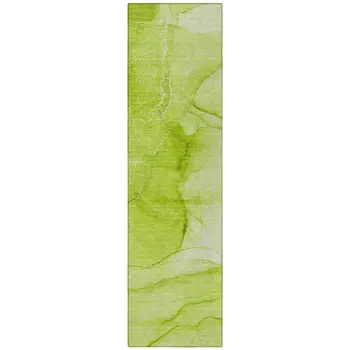 8' Runner Green Abstract Washable Non Skid Indoor Outdoor Runner Rug