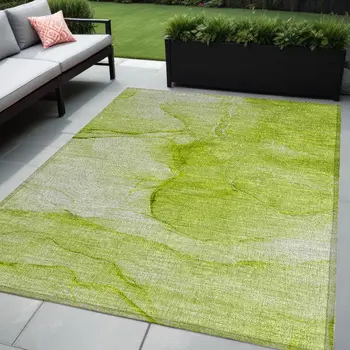 5' X 8' Green Abstract Washable Indoor Outdoor Area Rug