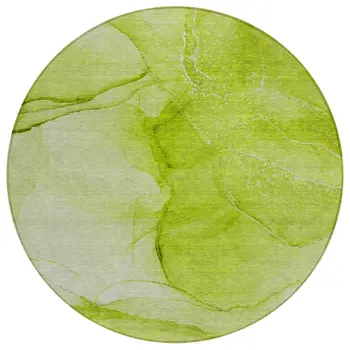 8' Round Green Round Abstract Washable Non Skid Indoor Outdoor Area Rug