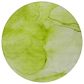 8' Round Green Round Abstract Washable Non Skid Indoor Outdoor Area Rug