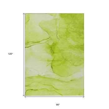 8' X 10' Green Abstract Washable Non Skid Indoor Outdoor Area Rug