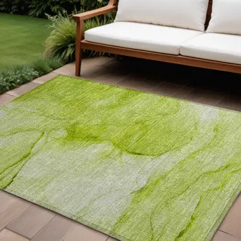 10' X 14' Green Abstract Washable Non Skid Indoor Outdoor Area Rug