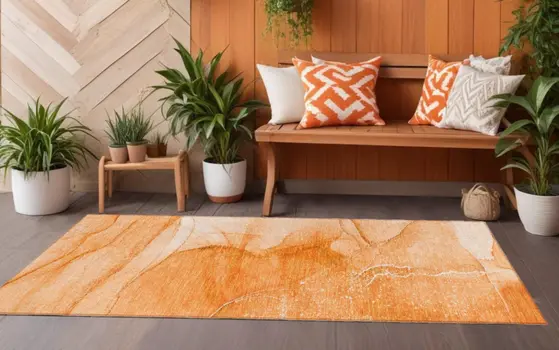 8' Orange Abstract Washable Indoor Outdoor Runner Rug