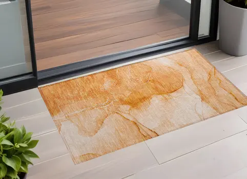 3' X 5' Orange Abstract Washable Non Skid Indoor Outdoor Area Rug