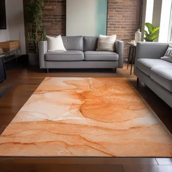 3' X 5' Orange Abstract Washable Non Skid Indoor Outdoor Area Rug