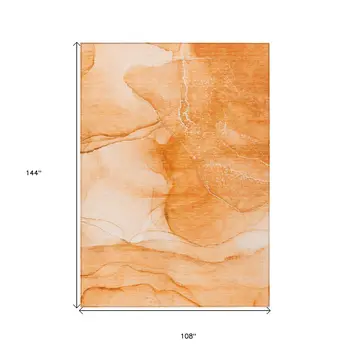 9' X 12' Orange Abstract Washable Indoor Outdoor Area Rug
