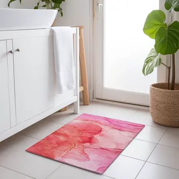 2' X 3' Pink Abstract Washable Indoor Outdoor Area Rug