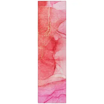 2' X 8' Pink Abstract Washable Non Skid Indoor Outdoor Runner Rug