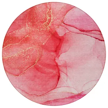 8' Pink Round Abstract Washable Indoor Outdoor Area Rug