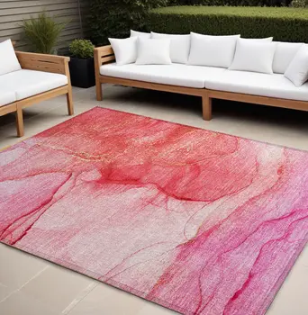 9' X 12' Pink Abstract Washable Non Skid Indoor Outdoor Area Rug