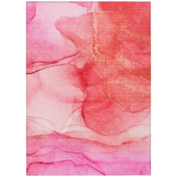 9' X 12' Pink Abstract Washable Non Skid Indoor Outdoor Area Rug