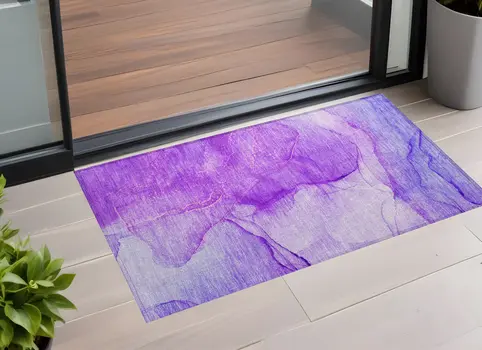 3' X 5' Purple Abstract Washable Non Skid Indoor Outdoor Area Rug