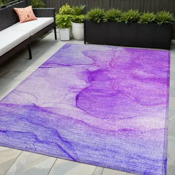 5' X 8' Purple Abstract Washable Non Skid Indoor Outdoor Area Rug