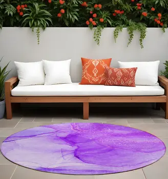 8' Round Purple Round Abstract Washable Non Skid Indoor Outdoor Area Rug