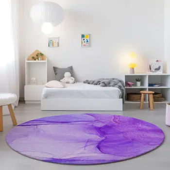 8' Round Purple Round Abstract Washable Non Skid Indoor Outdoor Area Rug
