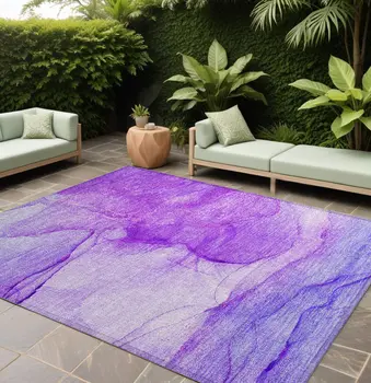 10' X 14' Purple Abstract Washable Non Skid Indoor Outdoor Area Rug