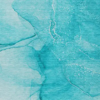 3' X 5' Teal Abstract Washable Non Skid Indoor Outdoor Area Rug
