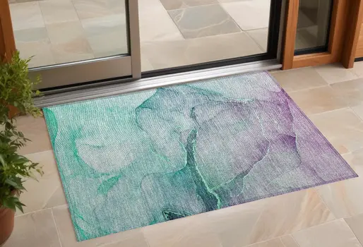 2' X 3' Green Abstract Washable Non Skid Indoor Outdoor Area Rug