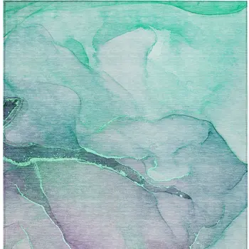 3' X 5' Green Abstract Washable Non Skid Indoor Outdoor Area Rug