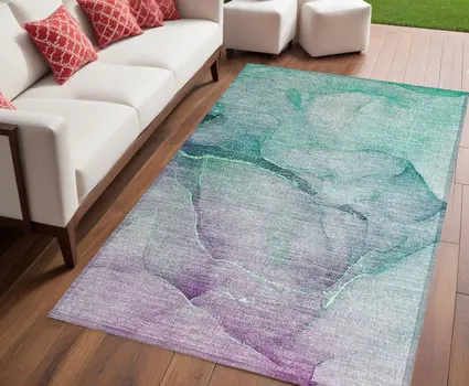 5' X 8' Green Abstract Washable Non Skid Indoor Outdoor Area Rug