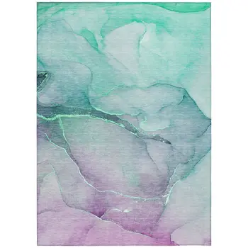 5' X 8' Green Abstract Washable Non Skid Indoor Outdoor Area Rug