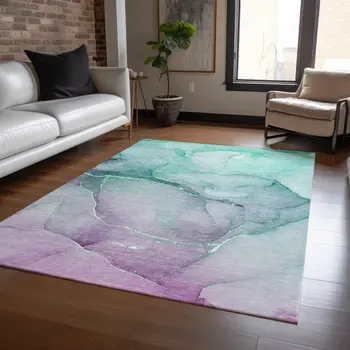 9' X 12' Green Abstract Washable Non Skid Indoor Outdoor Area Rug