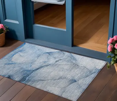 2' X 3' Blue Abstract Washable Non Skid Indoor Outdoor Area Rug