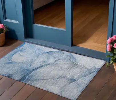 3' X 5' Blue Abstract Washable Non Skid Indoor Outdoor Area Rug