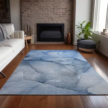 3' X 5' Blue Abstract Washable Non Skid Indoor Outdoor Area Rug