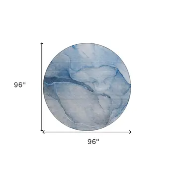 8' Round Blue Round Abstract Washable Non Skid Indoor Outdoor Area Rug