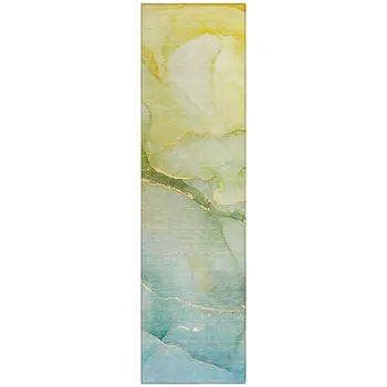 8' Runner Green Abstract Washable Non Skid Indoor Outdoor Runner Rug